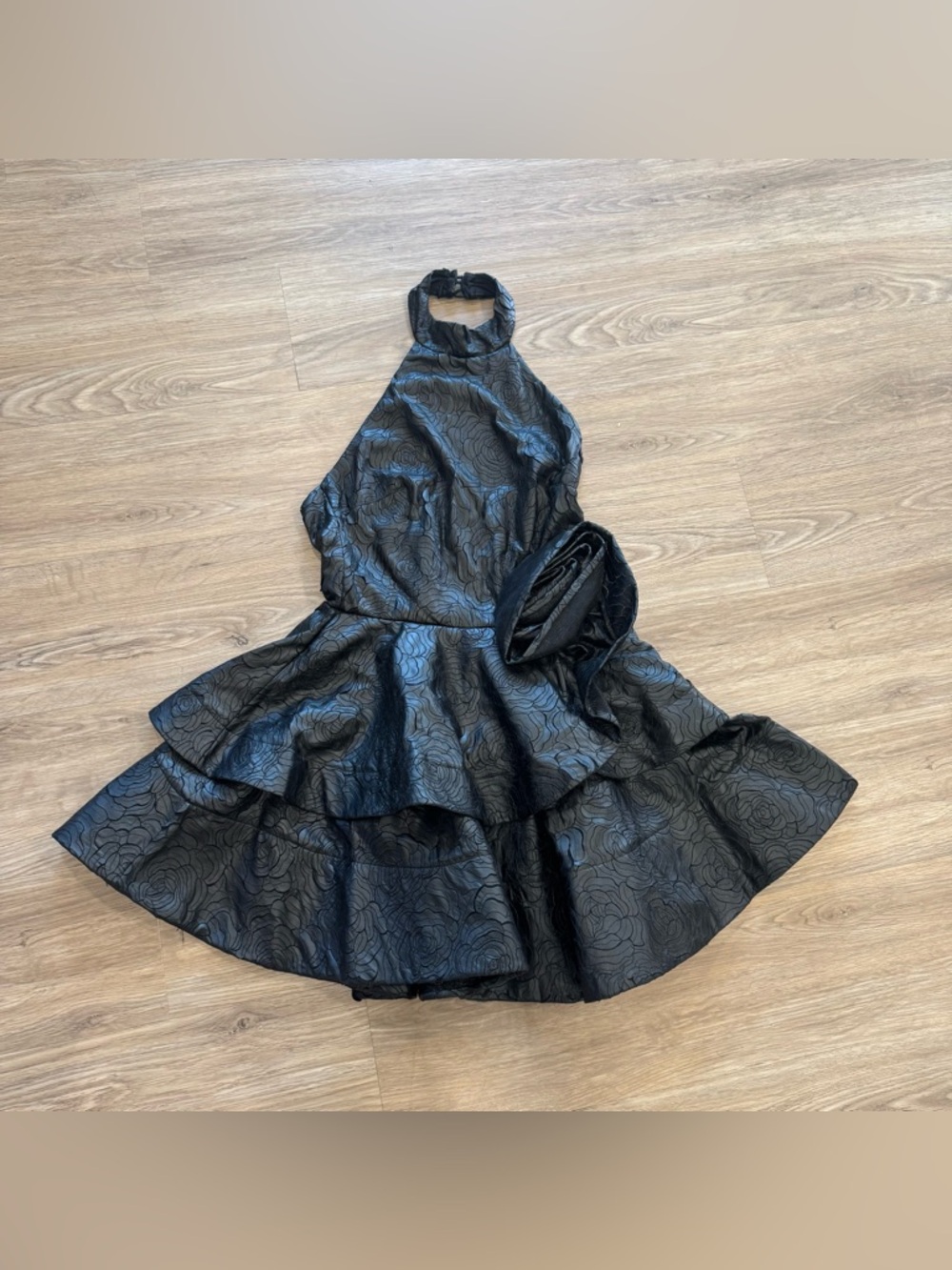 Black Halter Ruffle Mini Dress